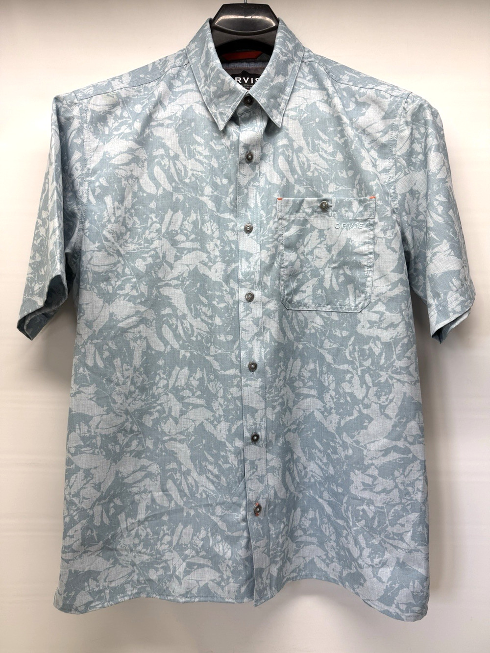 Orvis Shirt Active Fit Mens Large Button Down Button Up Short Sleeve Slate Print